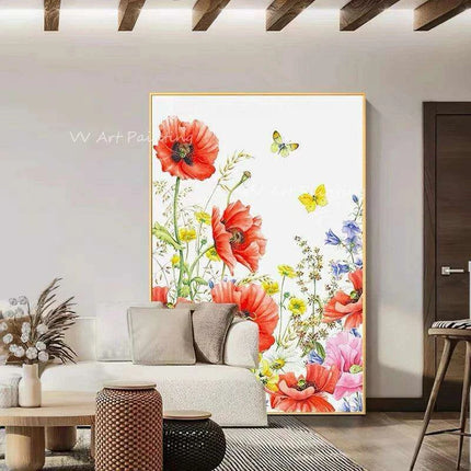 Enchanting Handcrafted Red Floral Oil Painting for Chic Home Interiors - Très Elite