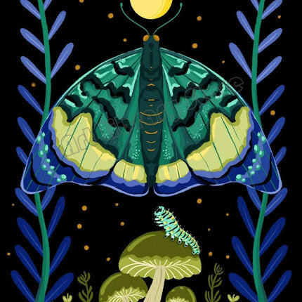 Enchanting Insect Canvas Art: Vibrant Moth and Golden Beetle Decor for a Playful Home..