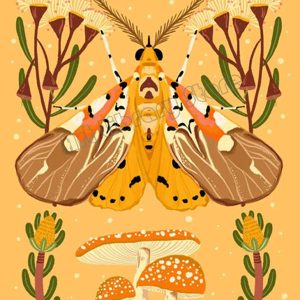 Enchanting Insect Canvas Art: Vibrant Moth and Golden Beetle Decor for a Playful Home..
