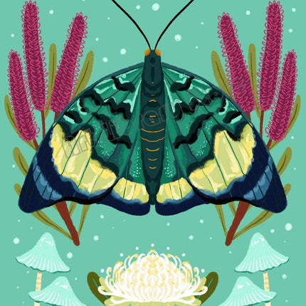Enchanting Insect Canvas Art: Vibrant Moth and Golden Beetle Decor for a Playful Home..