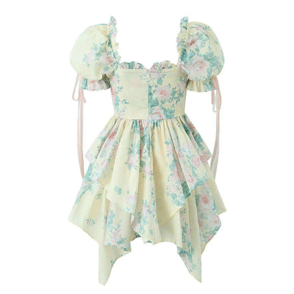 Enchanting Japanese Floral Puff Sleeve Ball Gown - A Unique Style Statement - Très Elite