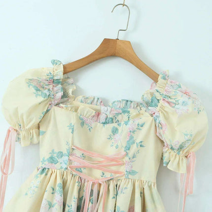 Enchanting Japanese Floral Puff Sleeve Ball Gown - A Unique Style Statement - Très Elite