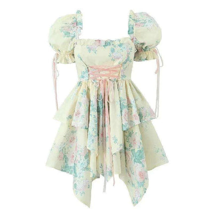 Enchanting Japanese Floral Puff Sleeve Ball Gown - A Unique Style Statement - Très Elite