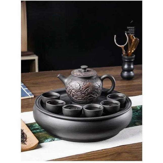 Enchanting Lotus Flower Handcrafted Purple Clay Tea Set for a Serene Brewing Experience