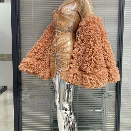 Enchanting Mesh Sheath Dress with Dramatic Flare Sleeves - Très Elite