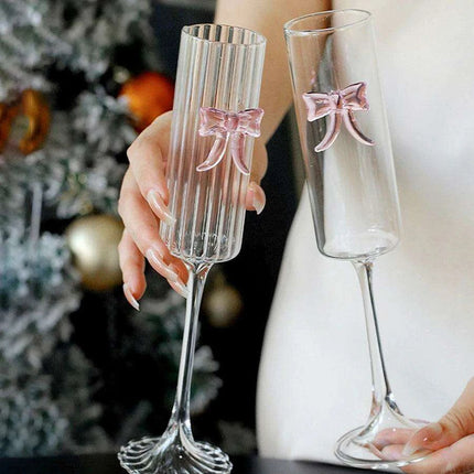 Enchanting Pink Butterfly Bowknot Glass Goblet – Elegant Drinkware for Every Festivity - Très Elite
