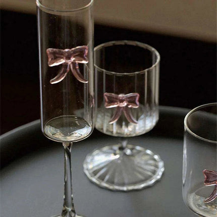 Enchanting Pink Butterfly Bowknot Glass Goblet – Elegant Drinkware for Every Festivity - Très Elite