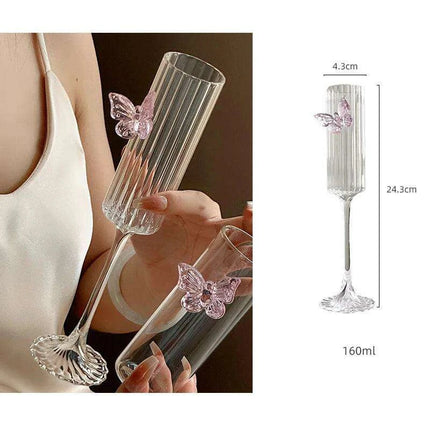 Enchanting Pink Butterfly Bowknot Glass Goblet – Elegant Drinkware for Every Festivity - Très Elite