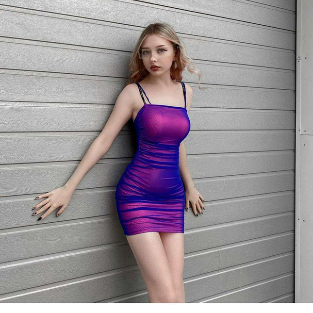 Enchanting Purple Mesh Backless Suspender Dress