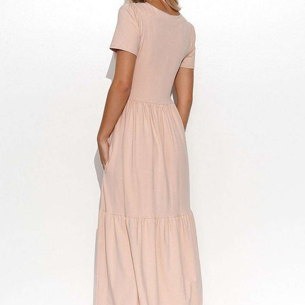 Enchanting Ruffled Maxi Dress - Feminine Charm in Makadamia - Très Elite