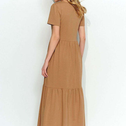 Enchanting Ruffled Maxi Dress - Feminine Charm in Makadamia - Très Elite