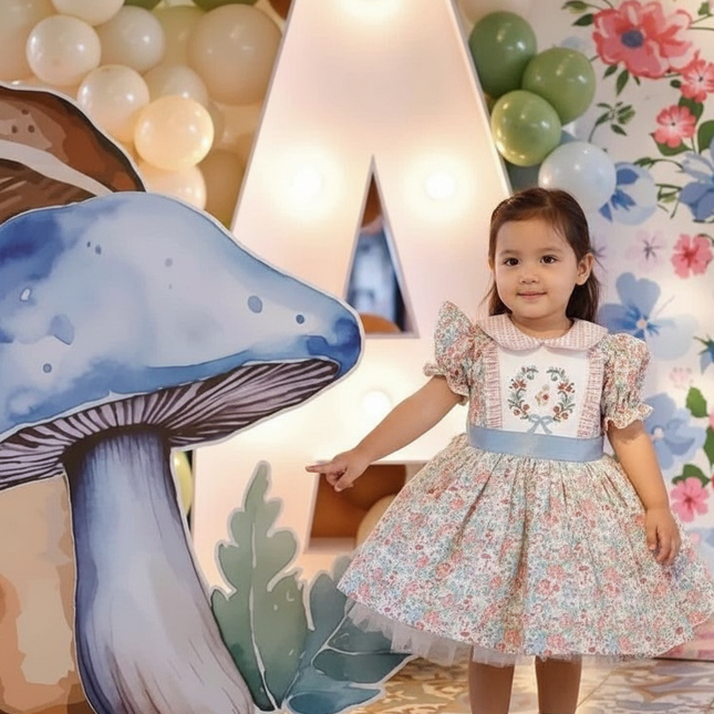 Enchanting Vintage Floral Bunny Embroidered Dress for Baby Girls 0-12Y - Perfect for Celebratory Moments