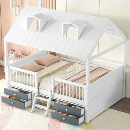 Enchanting Wooden Playhouse Bed with Skylights and Ample Storage- Très Elite- Très Elite