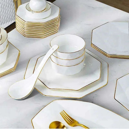 Enhance Your Dining Aesthetics with Portable White Ceramic Tableware and Cutlery Set - Très Elite