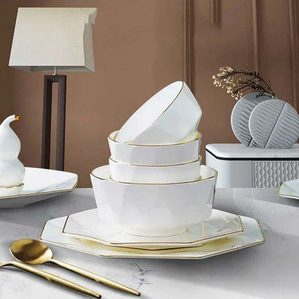 Enhance Your Dining Aesthetics with Portable White Ceramic Tableware and Cutlery Set - Très Elite