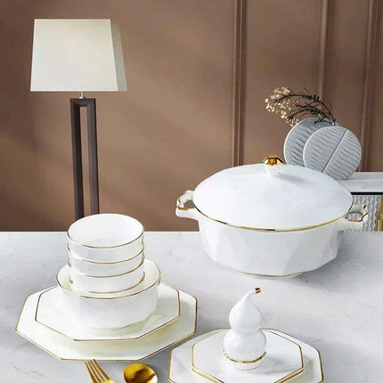 Enhance Your Dining Aesthetics with Portable White Ceramic Tableware and Cutlery Set - Très Elite