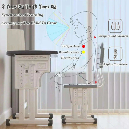 ErgoKids Ergonomic Study Desk & Chair Set with Bookshelf - Adjustable for Growing Children - Très Elite