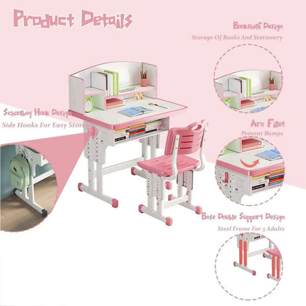 ErgoKids Ergonomic Study Desk & Chair Set with Bookshelf - Adjustable for Growing Children - Très Elite