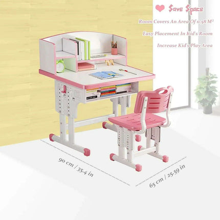 ErgoKids Ergonomic Study Desk & Chair Set with Bookshelf - Adjustable for Growing Children - Très Elite