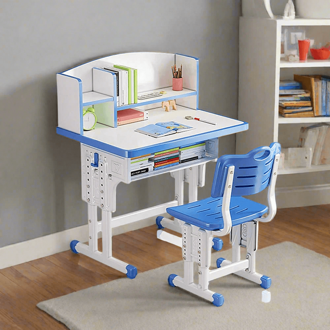 ErgoKids Ergonomic Study Desk & Chair Set with Bookshelf - Adjustable for Growing Children