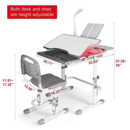 Ergonomic Kids Study Desk and Chair Set with Adjustable Brightness Lamp - Perfect for Learning - Très Elite
