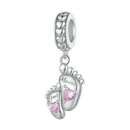 Eternal Bond: 925 Sterling Silver Baby Footprint Heart Charm Pendant - Très Elite