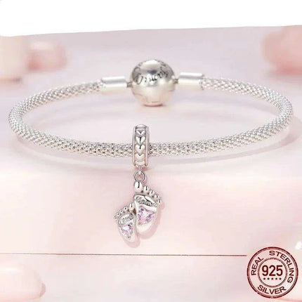 Eternal Bond: 925 Sterling Silver Baby Footprint Heart Charm Pendant - Très Elite