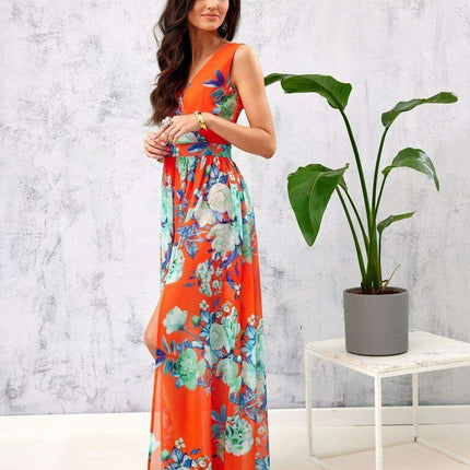 Ethereal Floral Chiffon Maxi Dress with Elegant Envelope Neckline