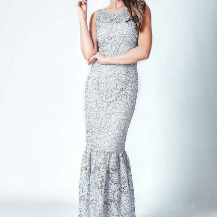 Ethereal Lace Maxi Dress with Glamorous Shoulder Details and Coordinating Shawl