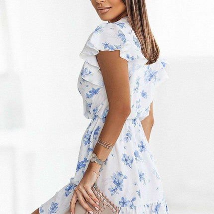 Ethereal V Neck Ruffle Mini Dress Daydress Europe EU - Très Elite