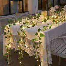 Ethereal Vine Wonderland: Premium Faux Rattan Garland with LED Illuminated Leaves - Très Elite