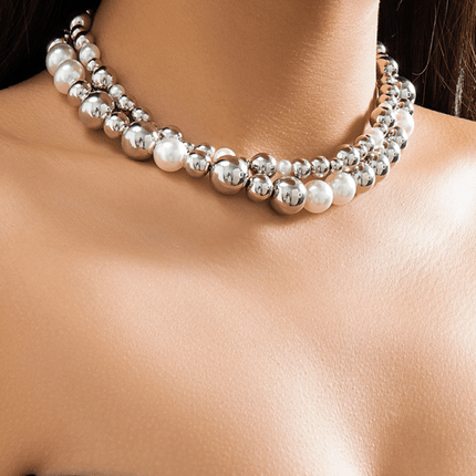 Exaggerated round punk collarbone chain Geometric beads Beaded necklace - Très Elite