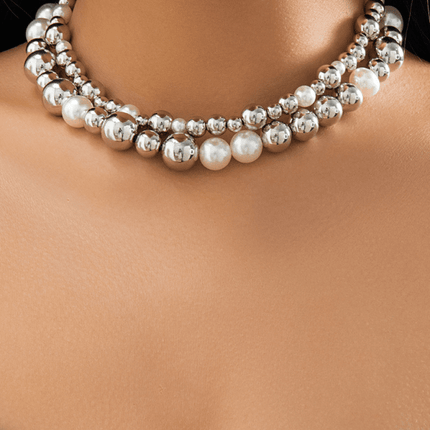 Exaggerated round punk collarbone chain Geometric beads Beaded necklace- Très Elite- Très Elite