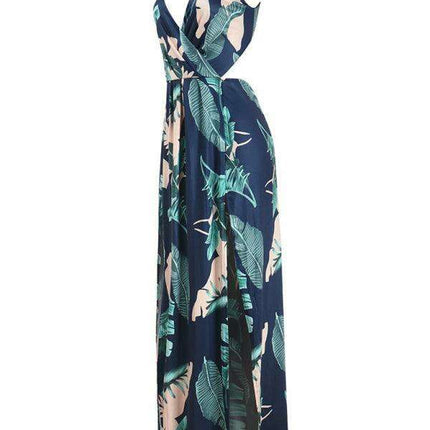 Exotic Elegance: Women's Backless Deep V Dress with Stunning Slit - Très Elite