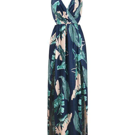 Exotic Elegance: Women's Backless Deep V Dress with Stunning Slit - Très Elite