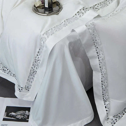 Exquisite 1200TC Egyptian Cotton Luxury Bedding Collection with Elegant Hollow Lace Trim, Duvet Cover, Flat & Fitted Sheets, and Pillowcases - Très Elite