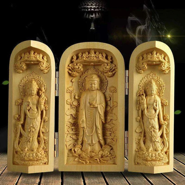 Exquisite Boxwood Carving of Thousand-Handed Guanyin with Elegant Packaging - Très Elite