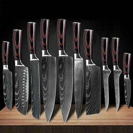 Exquisite Damascus Steel Chef Knife Collection - 1-10Pcs Japanese Santoku and Utility Knives for Culinary Excellence..