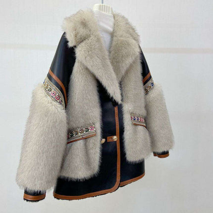 Exquisite Embroidered Plush Fur Coat for Stylish Women - Très Elite