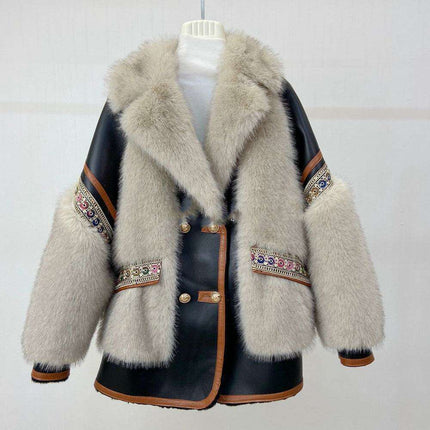 Exquisite Embroidered Plush Fur Coat for Stylish Women - Très Elite