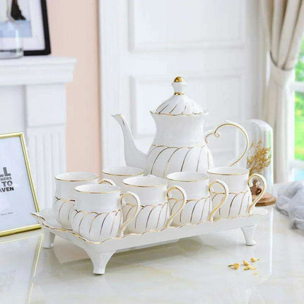 Exquisite European Charm Porcelain Coffee and Tea Serving Set - Deluxe Mugs & Pot..