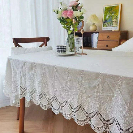 Exquisite Floral Lace Embroidered Cotton Tablecloth - Ideal for Weddings and Elegant Home Styling..