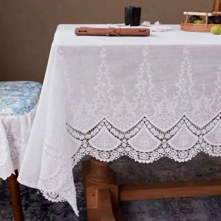 Exquisite Floral Lace Embroidered Cotton Tablecloth - Ideal for Weddings and Elegant Home Styling..