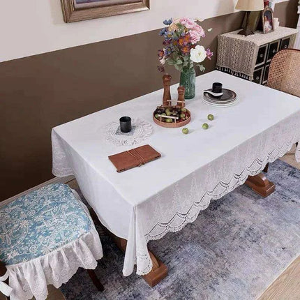 Exquisite Floral Lace Embroidered Cotton Tablecloth - Ideal for Weddings and Elegant Home Styling..