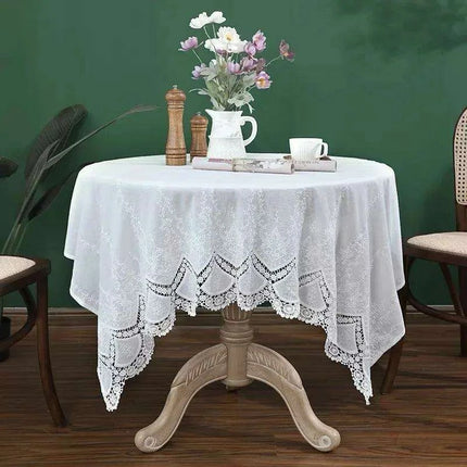 Exquisite Floral Lace Embroidered Cotton Tablecloth - Ideal for Weddings and Elegant Home Styling..