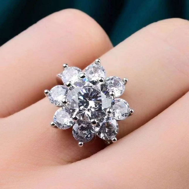 Exquisite Floral Moissanite Ring with Platinum-Plated Zircon Accents - Unmatched Sophistication