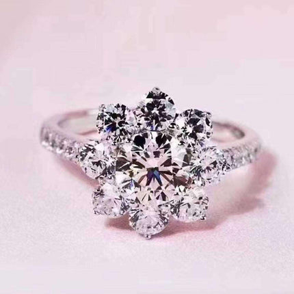Exquisite Floral Moissanite Ring with Platinum-Plated Zircon Accents - Unmatched Sophistication - Très Elite