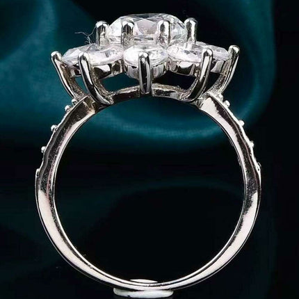 Exquisite Floral Moissanite Ring with Platinum-Plated Zircon Accents - Unmatched Sophistication - Très Elite