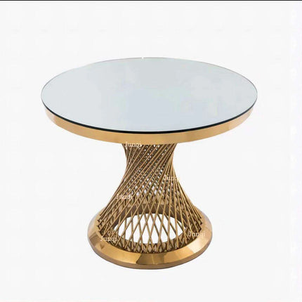 Exquisite Golden Outdoor Wedding Table Ensemble with Stylish Stainless Steel Cake Stand- Très Elite- Très Elite