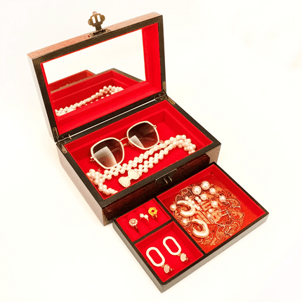 Exquisite Handcrafted Chinese Lacquer Jewelry Box with Mirror - A Beautiful Keepsake for Your Treasures - Très Elite